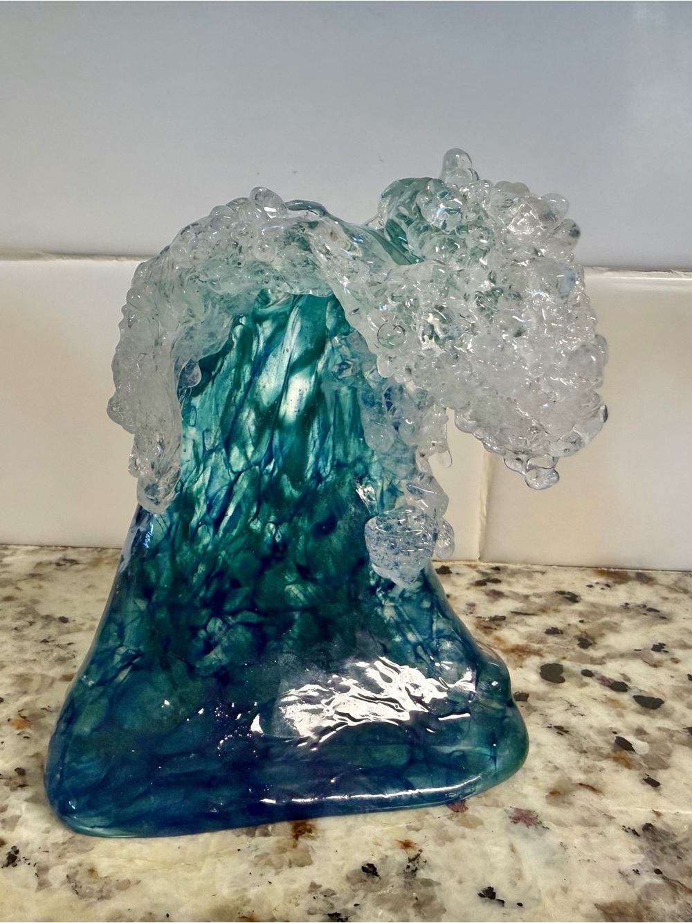 Hand blown glass ocean wave art sculpture